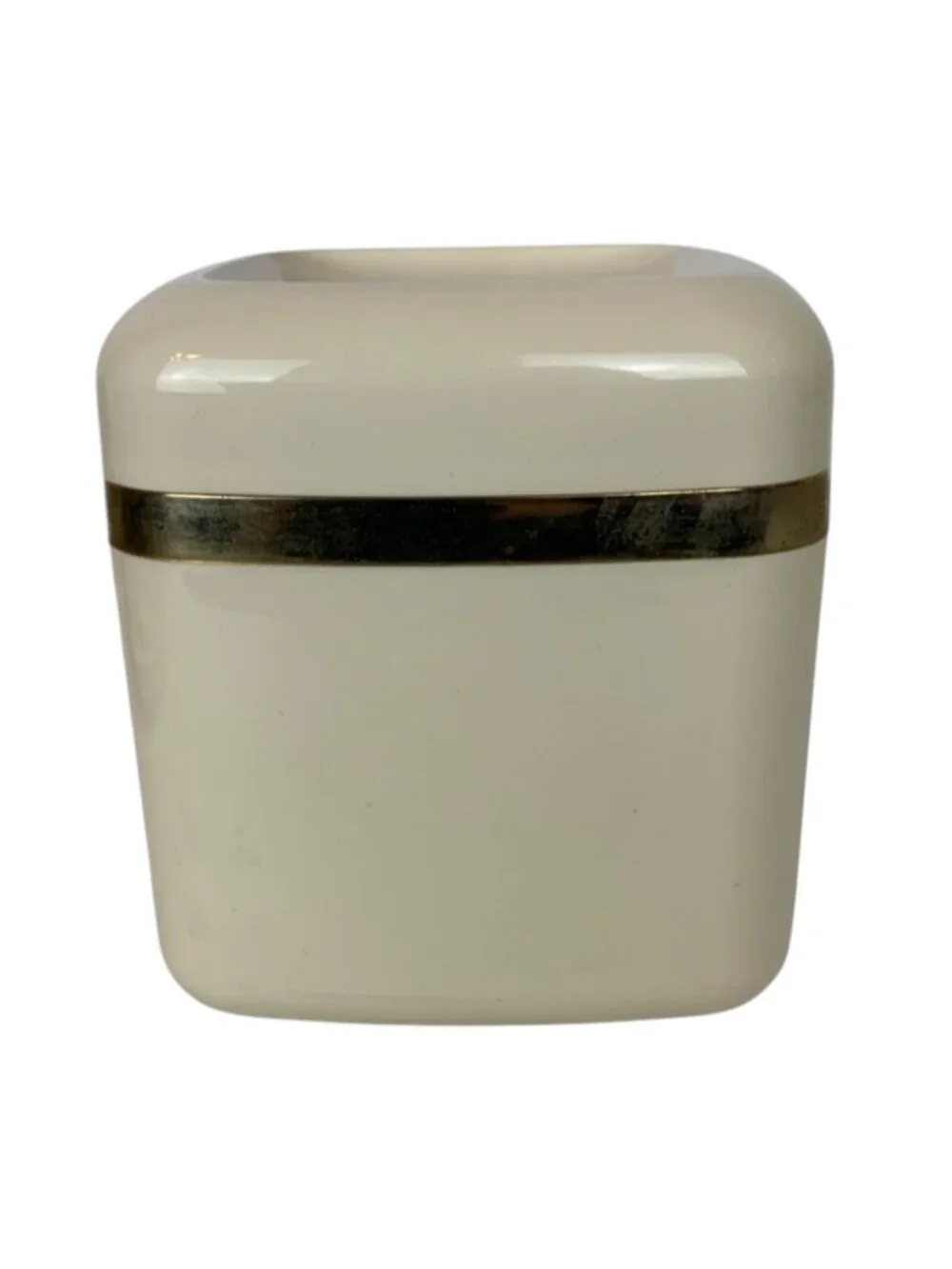 Vintage Square Ivory Tissue Box Holder 22 kt Gold Trim Molded Plastic Bath Decor